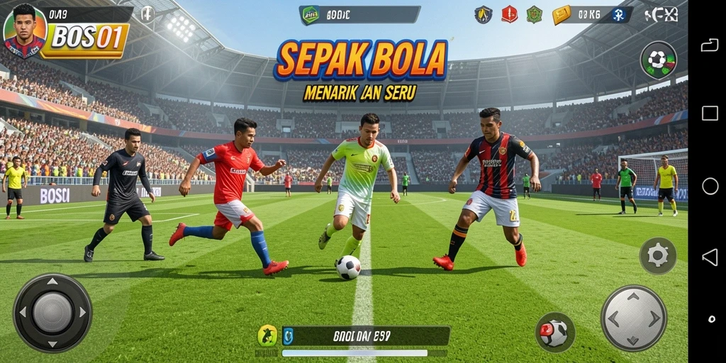 Screenshot menunjukkan aksi seru dalam pertandingan sepak bola.