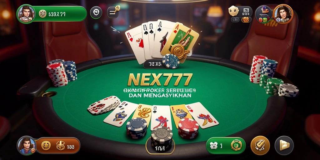 Screenshot gameplay NEX777 yang menunjukkan suasana meja Poker yang intens.