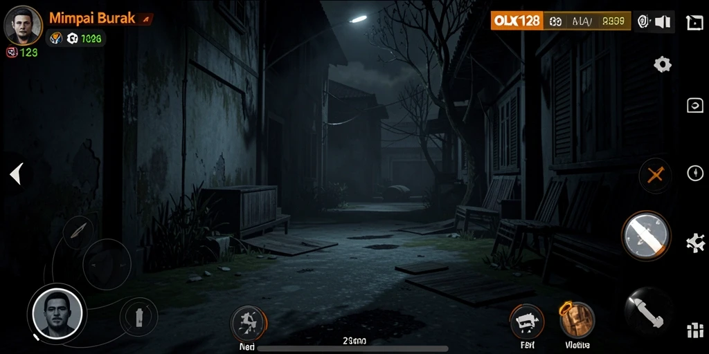 Tampilan gameplay mendebarkan dalam suasana horor.